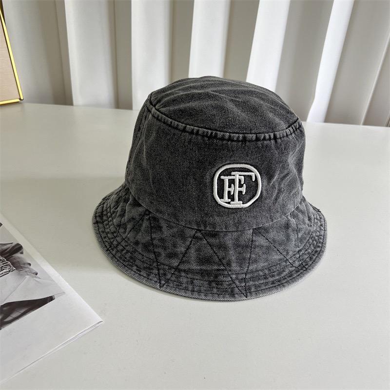 Retro Buchstaben bestickter Denim Fischerhut Herren und Damen Frühling und Sommer Mode vielseitig zeigt Gesicht klein und alt Waschbeckenhut