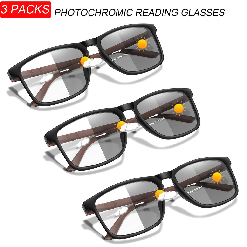 1/3 Pairs Anti Blue Light Photochromic Reading Glasses Classic Rectangular Eyeglasses for Business Professionals