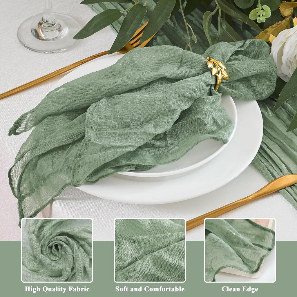 12 Pack Cheesecloth Napk 20"x20" Sage Green Boho Gauze Cheese Cloth Napk Bulk Rustic Dinner Table Decor for Wedding Bridal Baby Shower Party