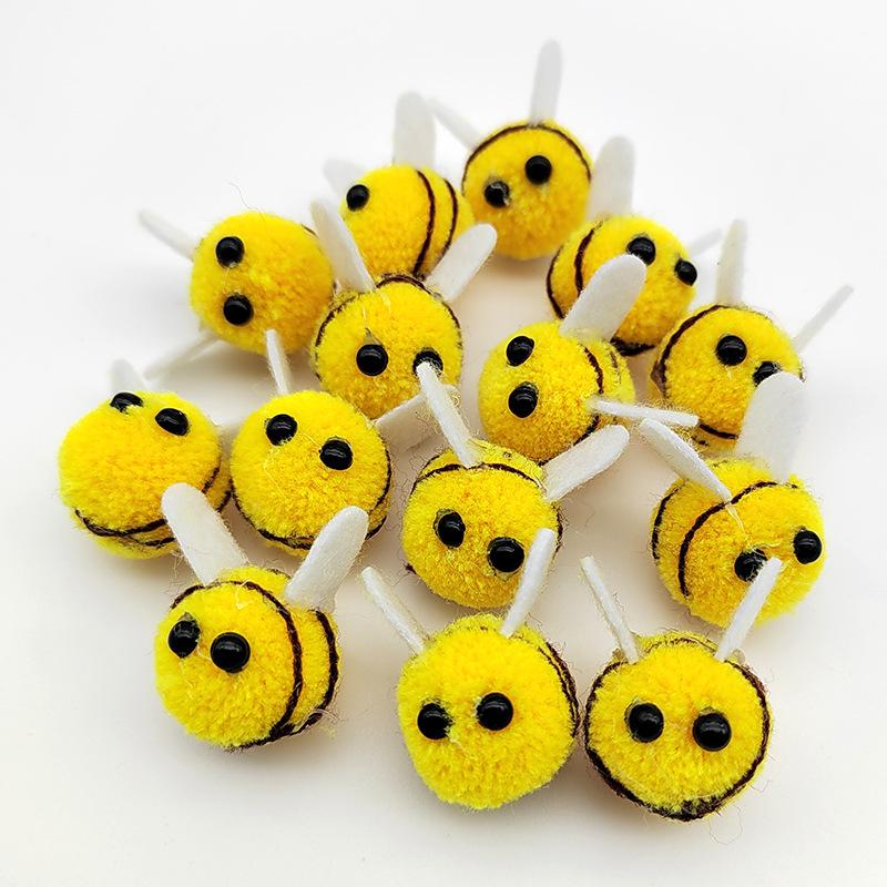 Yellow Cashmere Bumble Bee Hat with Pompom and Polyester Bee Embellishments