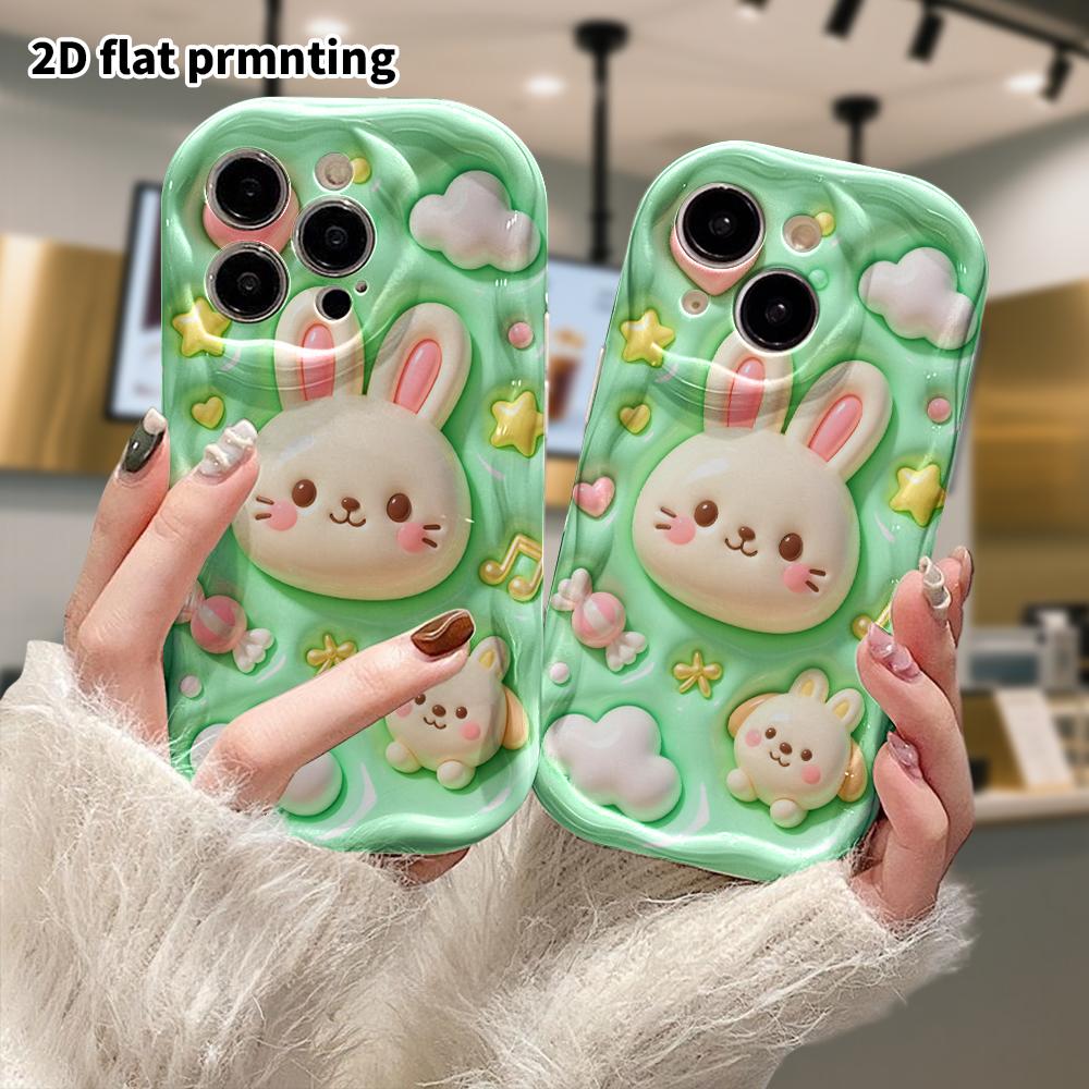 Phone Case: 2D Flat Design, Suitable for iPhone 18 17 16 15 14 13 Pro Protective Case, Mint Green Double Rabbits, Perfect Christmas and Halloween Holi