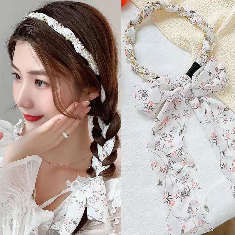 Headband With Lace Silk Scarf Cute Hairband For Girls Korean Hair Accessories Bow Headband
