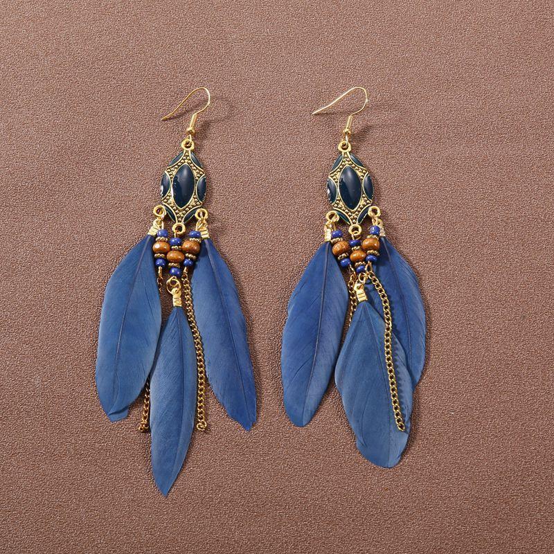 Ethnic Style Super Fairy Feather Earrings with No Piercings, Bohemian Style Long Style, High-end New Chinese Style Earrings Clips for Women