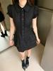Summer Chic Vintage Black Short Sleeve Dress Women High Street Y2k Patchwork Slim Lapel Gothic Dresses Retro Hot Girl Clothing