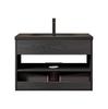 75cm Floating Bathroom Vanity with Integrated Undermount Ceramic Basin, Beveled Plywood Cabinet with Shelf and Drawer, Pre-assembled, Black Wood Grain