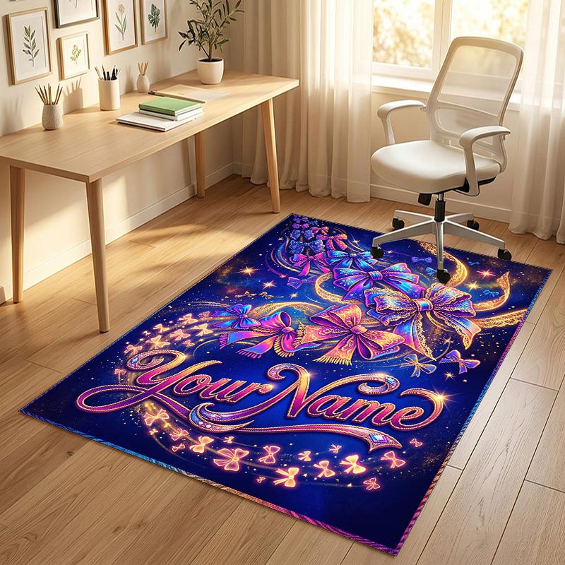 Fantasy Magic Theme Crystal Velvet Rug Personalized Custom Name Text Soft Floor Mat Home Decor