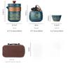 Portable Gongfu Tea Set with Ceramic Teapot & Tea Tin In Leather Bag for Outdoor Camping Hiking Travel Quick Brew