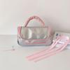 Desktop Storage Bow Stationery Bag PU Leather Bow Pencil Pouch Kawaii Y2K Bow Storage Bag  Office