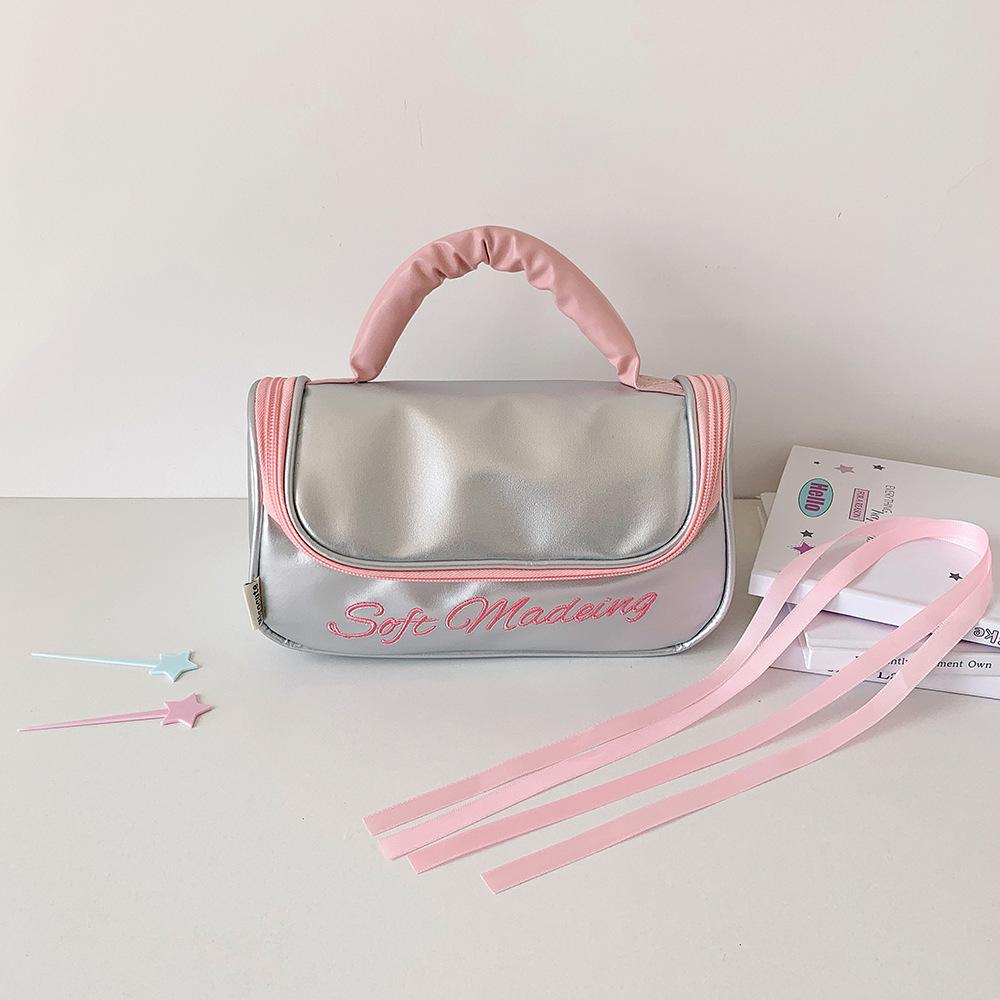 Desktop Storage Bow Stationery Bag PU Leather Bow Pencil Pouch Kawaii Y2K Bow Storage Bag Office