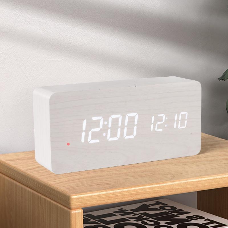 Smart Radio Clock Digital Japanese Radio Wave Creative Wooden Electronic Clock Thermometer Luminous Student Alarm Clock