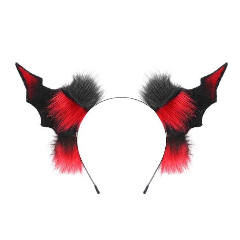 1Pc Faux Furs Bat Ears Headband Hairband Devil Tail Demons Costume Accessories for Carnival Halloween Cosplay Party Props