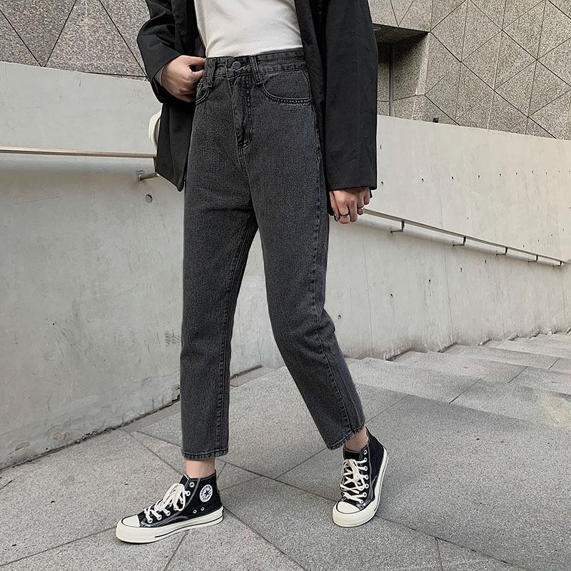 

2019 Women s High-Waist Straight Leg Jeans: Chic, Loose, Versatile Style for Spring and Fall Double Extra Large темно-серого