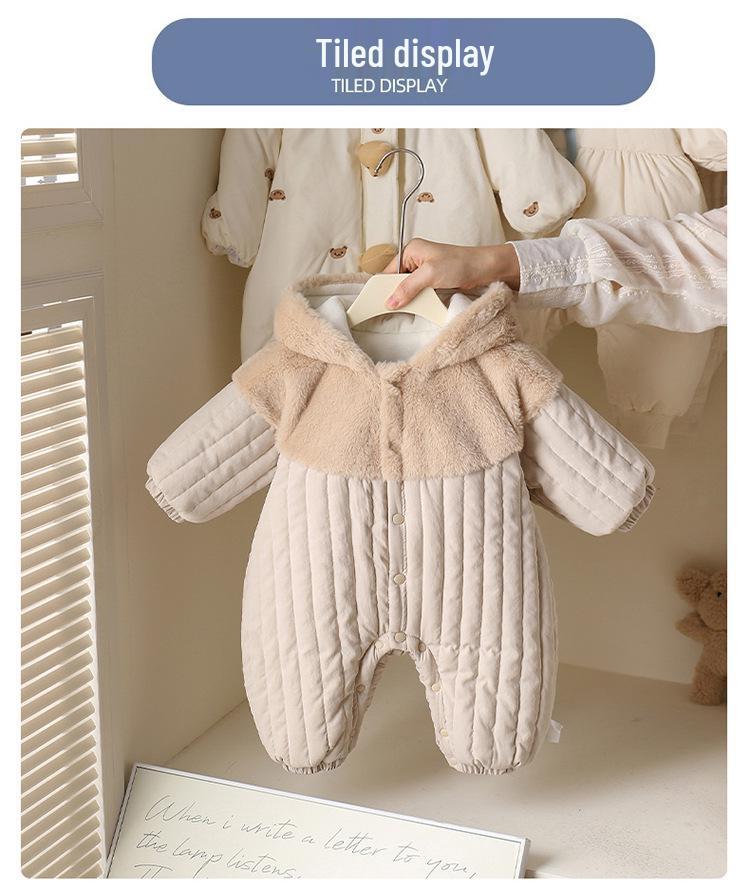 Children's Winter Hooded Rabbit Fleece Onesie - Thick Outdoor Baby Suit