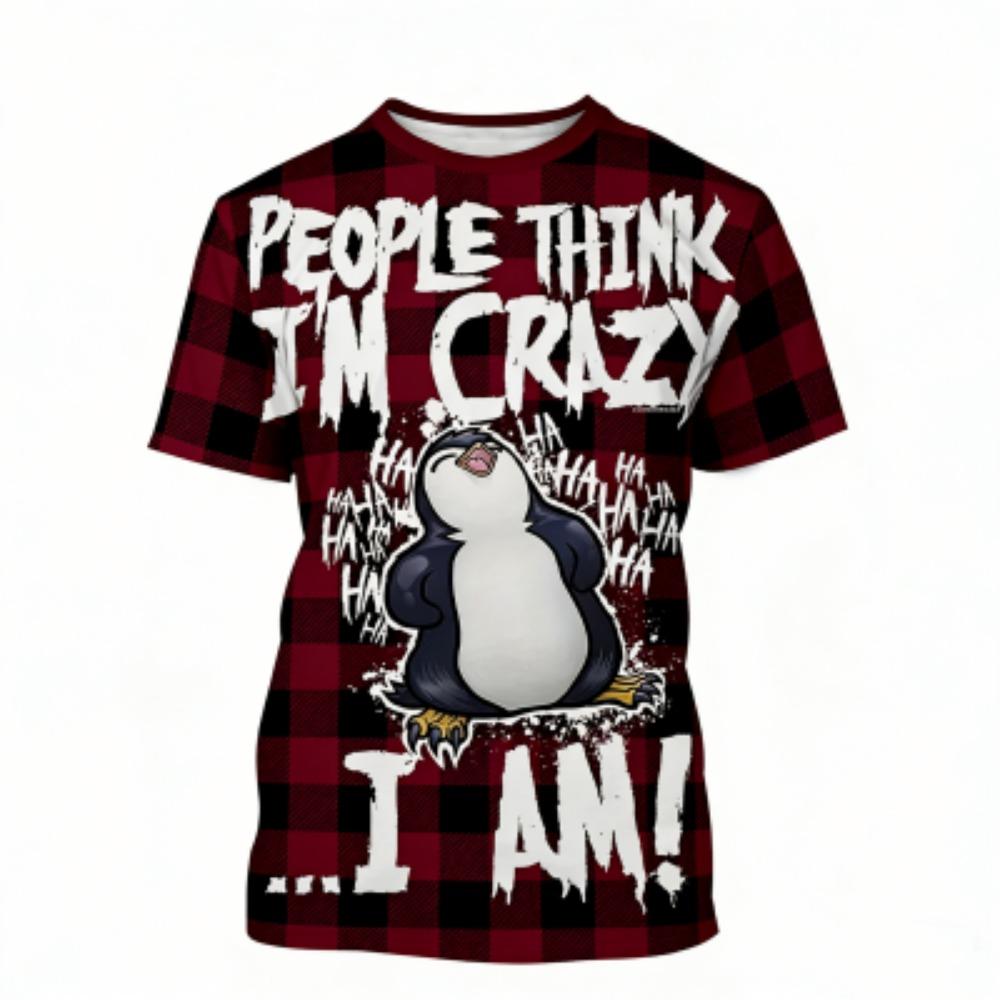 Fashion Men's T-shirt Penguin Grid 3D Print Men's Short Sleeves T-Shirt Loose Casual Summer Outdoor Street Men's and Women's Tees Tops