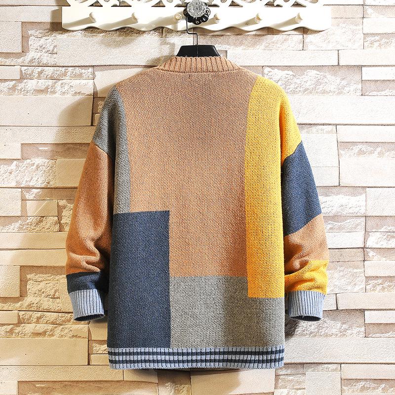 Men's V-Neck Knitted Cardigan Sweater - Autumn/Winter Fashion, Loose-Fit, Long-Sleeved, Stylish Stitch Design.