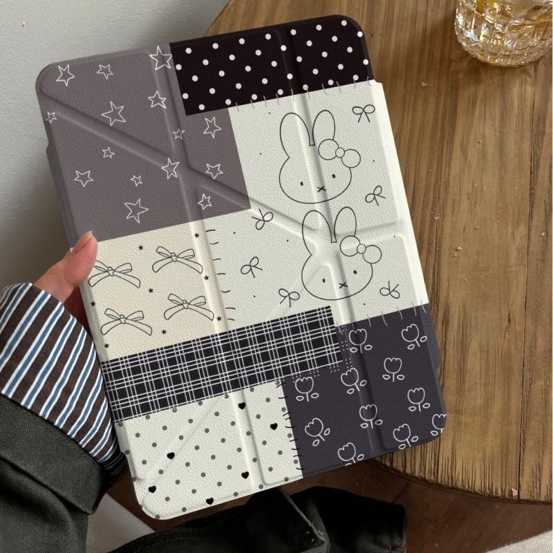 Miffy Rabbit Bow Design IPad Case 10th Gen Mini Air Pro With Stand Anti-Drop PC Shell Sleep Wake Support