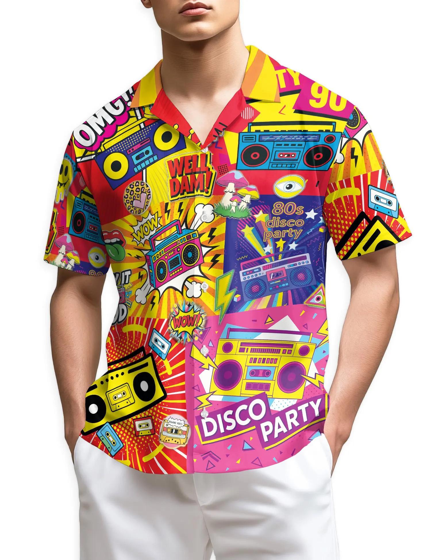 

Summer Vintage Party 80s Hawaiian Men Shirts 3D Printed Short Sleeves Tops Cool Outdoor Blouse Y2k Summer Men s and Women s Shirt S