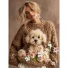 Maglione da donna a girocollo largo con stampa natalizia, maglione casual alla moda