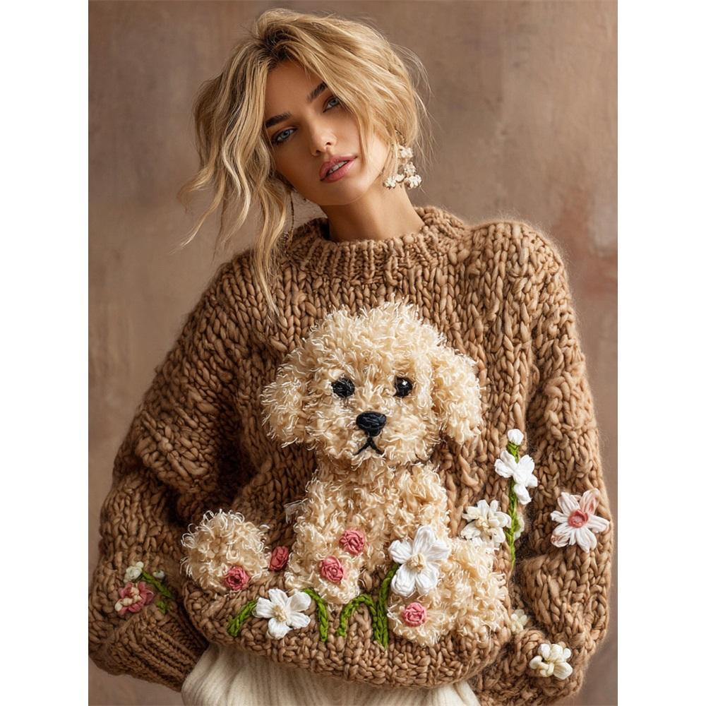 Maglione da donna a girocollo largo con stampa natalizia, maglione casual alla moda