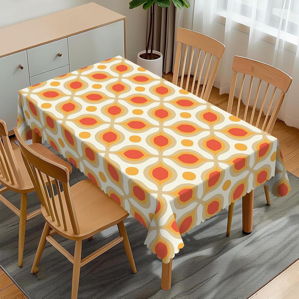 Geometrisches Boho-Tischdecke Esstisch-Dekoration Orange Gelbes Muster Abstrakt Heimtextilien für Küchentischabdeckung