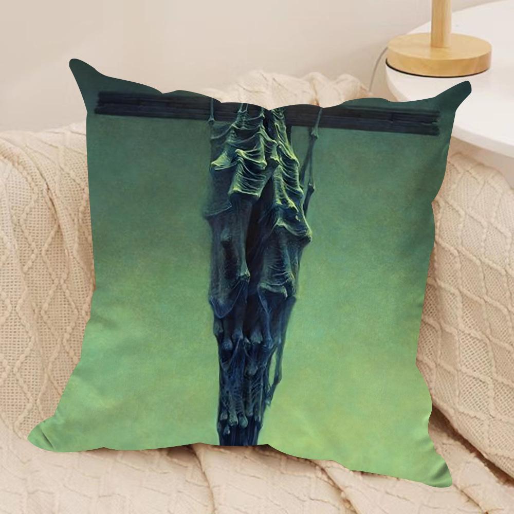 Art Z-Zdzislaw Beksinski Cushion Cover Silky Short Plush Double-Sided Printed Pillow Case for Sofa All Seasons Home Decor Gift