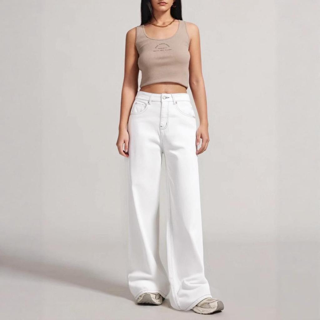 Women's White Wide-Leg Tencel Lyocell Jeans - Lightweight, Breathable, Four-Way Stretch for Summer 2026