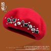 Autumn and Winter Literary and Artistic Solid Color Diamond-encrusted Fashion Wool Beret Women's Outdoor Shopping Versatile Face Small Painter Hat D