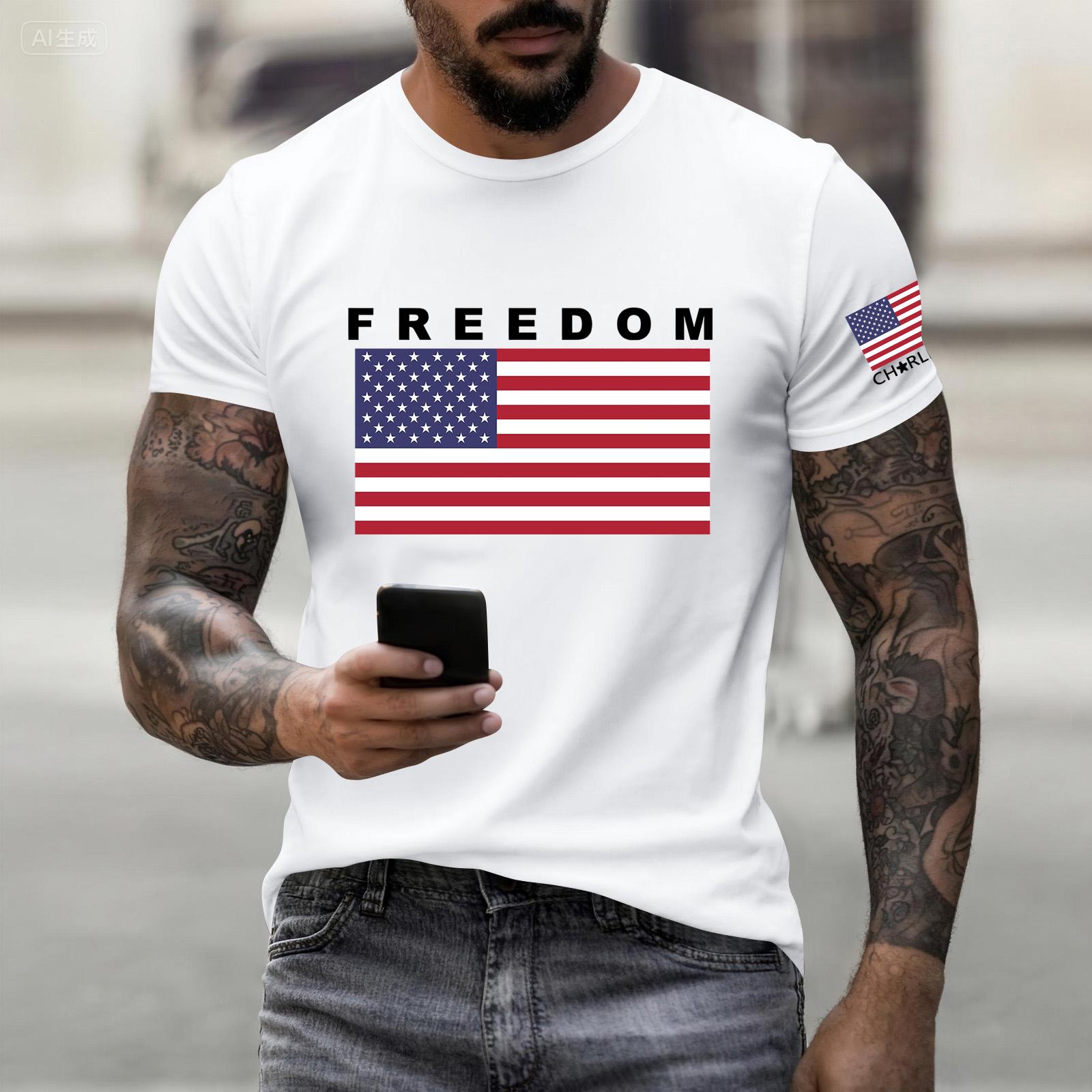 Fashionable Round Neck Short Sleeve Work Clothes Printed Tops For Mens Summer Tops XL