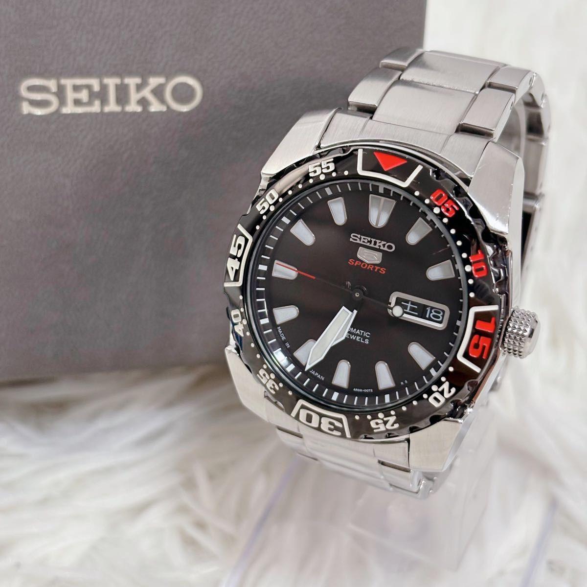 SEIKO 5 SPORTS Diver Bezel Day Date Mechanical Automatic Back Skeleton 24 Stones