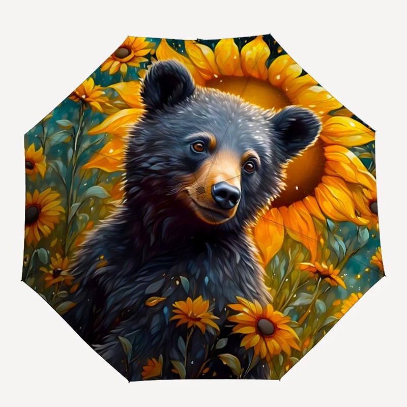 

1pc Black Bear Sunflower Field Folding Umbrella, Durable, Suitable for Outdoor Activities or Rain, Suitable for Commuting yy251027084