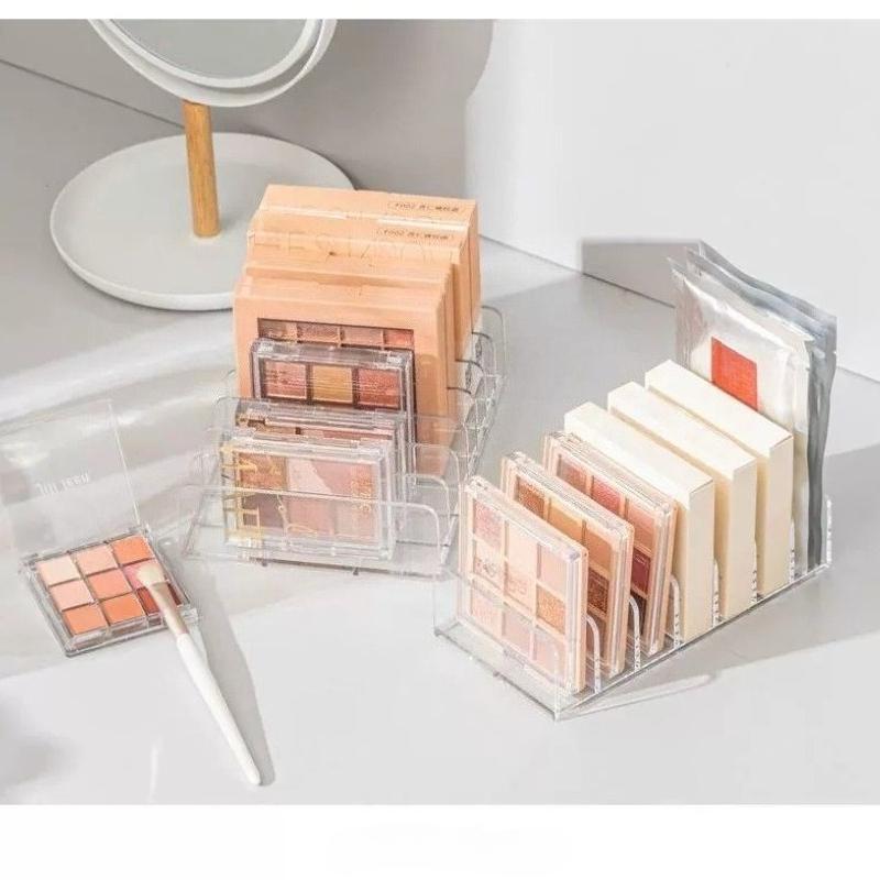 Scatola portaoggetti per palette ombretti da scrivania Divisorio per cassetti trucco Rastrelliera portaoggetti per trucco Scatola espositiva Scaffale per fard e cosmetici in plastica a 7 scomparti