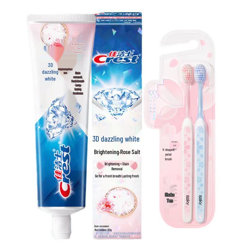 Crest 3D White Radiant Rose Salt Toothpaste with Shuke Whitening Toothbrushes