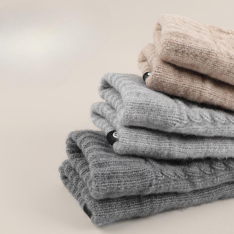 Double Layer Thickened Knitted Gloves for Winter Warm and Cold  Plus Velvet Northeast Outdoor Riding Solid Color Touch Screen Wool Gloves