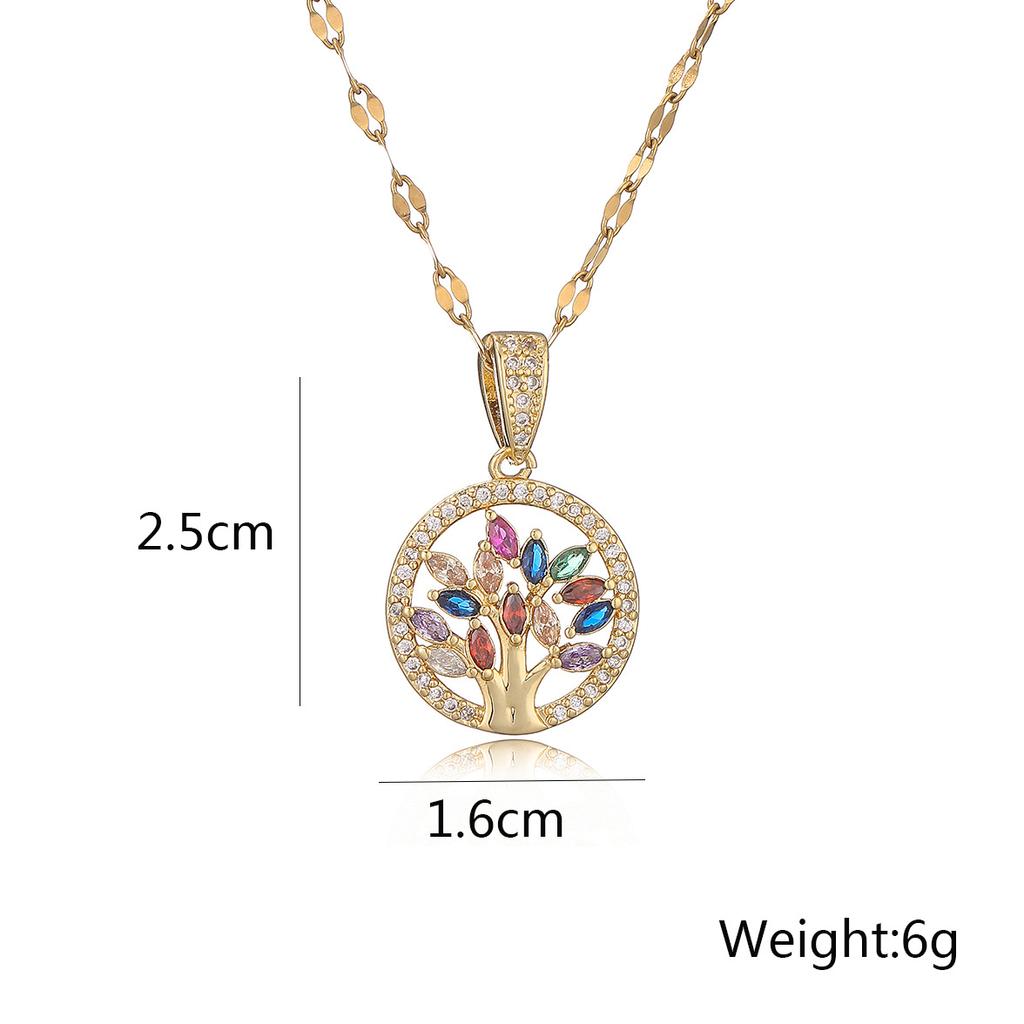 NEWBUY Trendy Zlatá Barva Dutý Design Strom Života Přívěsek Řetízek z Nerezové Oceli Náhrdelník Šperky s AAA Kubickým Zirkonem Pro Ženy Bijoux