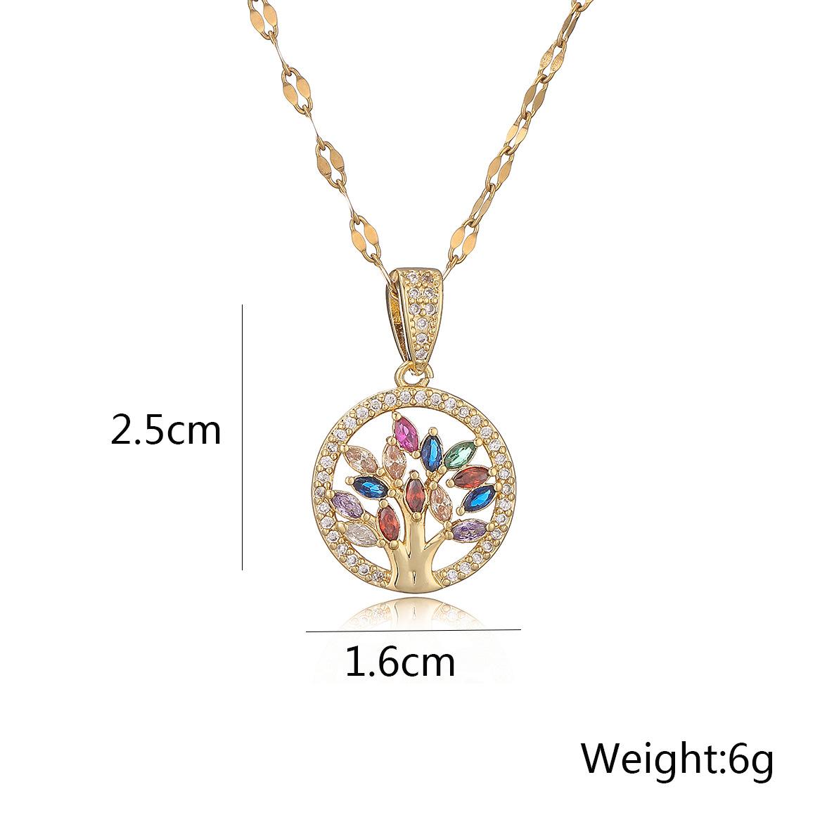 NEWBUY Trendy Gold Color Hollow Design Life Tree Pendant Stainless Steel Chain Necklace AAA Cubic Zirconia Jewelry Femme Bijoux 45cm