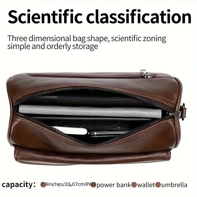 WEXLER Herren-Umhängetasche aus PU-Leder, rund, Messenger-Schultertasche, lässig, für Pendler, Reißverschluss mit verstellbarem Riemen