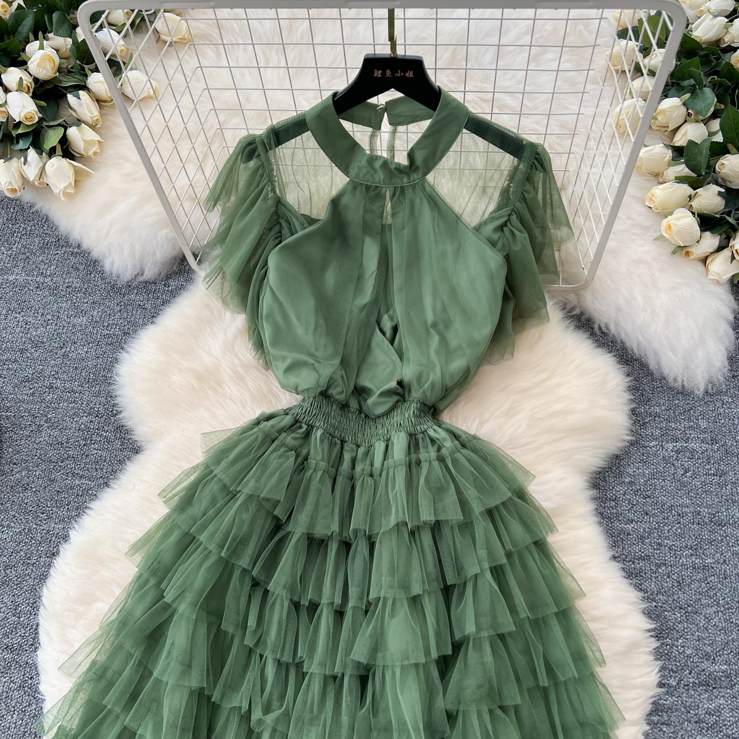 Винтажное базовое платье с круглым вырезом и коротким рукавом — фото 10