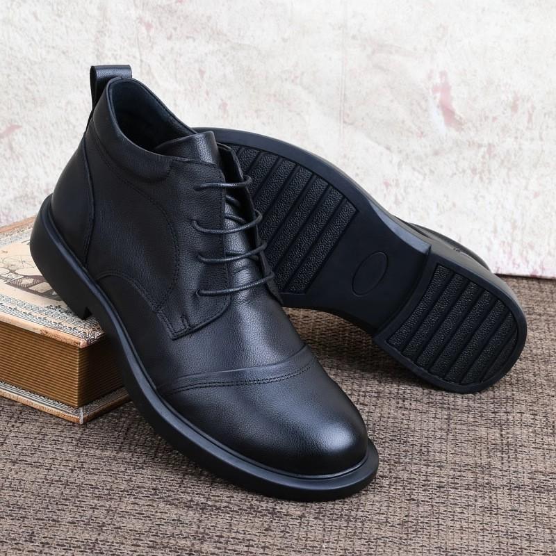 Martin boots men's autumn and winter velvet leather boots lightweight and casual first-layer cowhide high-top breathable and wear-resist leather shoes