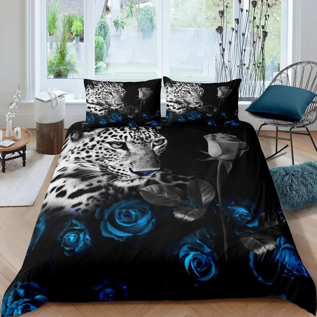 Rose Soft Duvet Cover Set, Rose From Blue Flame Print,Valentine's Day Soft Duvet Cover Set, Warm Comforter Cover Floral Beding Set,Pilowcase