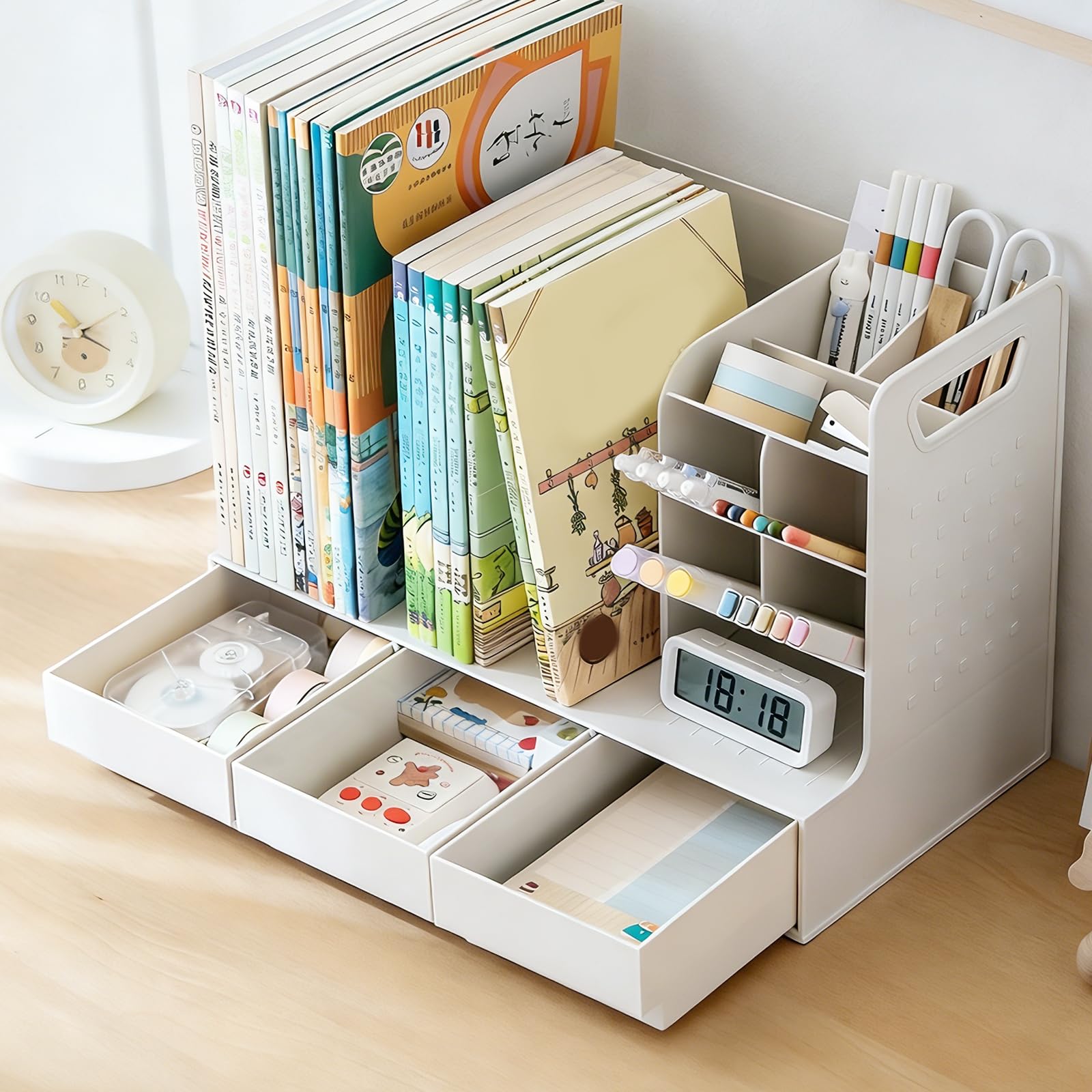 

Desk Desktop Storage Large Easy with Drawer and Divider Desk Top Multifunctional Desk Desktop Small Item Stationery Cosmetics Also Doubles as a Pen белый