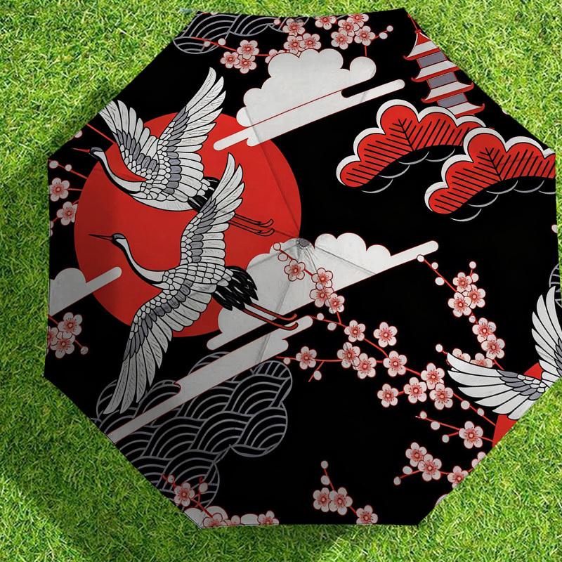 1pc Japanese Cranes Automatic Folding Umbrella, Heavy Duty 8 Rib Iron Frame, Suitable for Travel, Daily Use, Birthday, Decor Gift m0104014