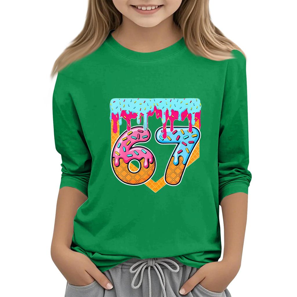 Moda dziecięca Koszulka z rękawem trzy czwarte z okrągłym dekoltem z nadrukiem Casualowa