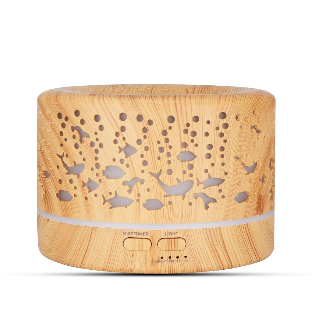 Smart Remote-Controlled Wood Grain Ocean Fish Aroma Diffuser & Humidifier