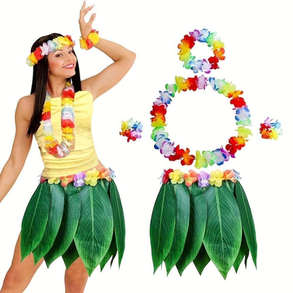 5Pcs Hibiscus Wreaths Hawaiian Luau Outfit Set Unisex Beach Party Wear Luau Party Costume