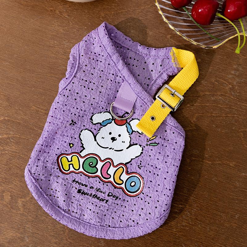 

Spring and Summer 25 New Dog Vest Hollow Strap Cartoon Suspender Teddy Bigbear Small Dog Dog Clothing XS (recommended weight 1-1.5kg)
