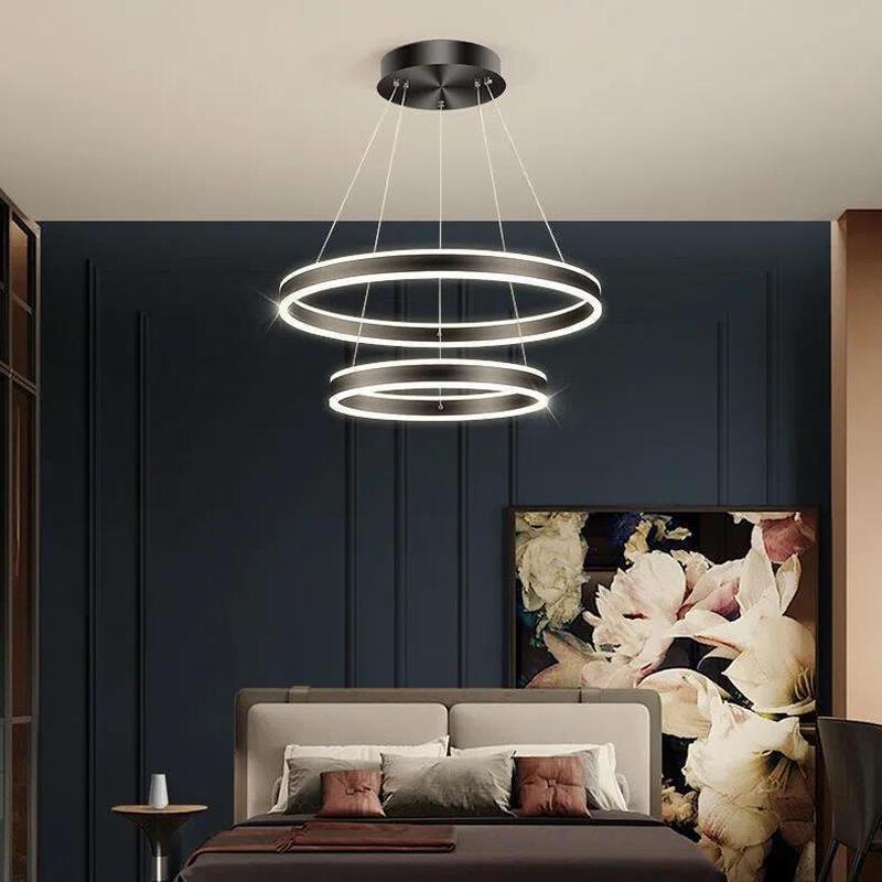 OEING Modern Black Four-Ring LED Pendant Light