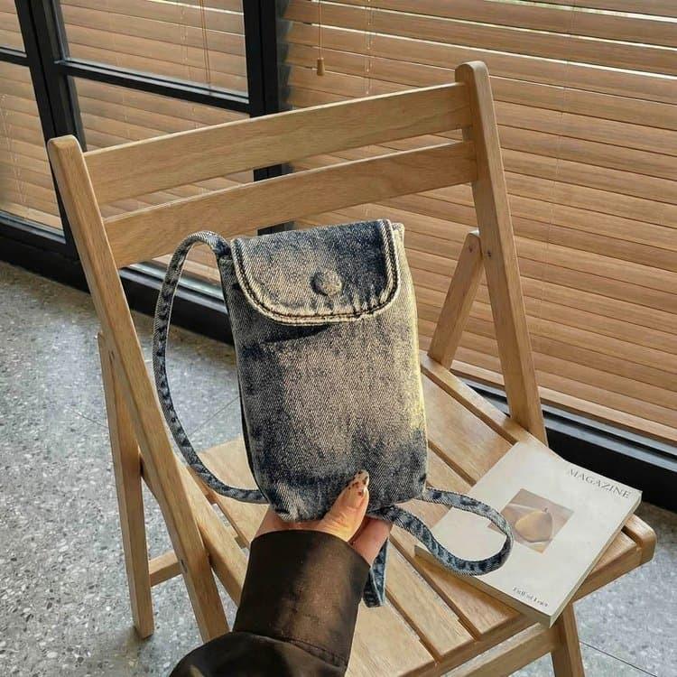 Retro washed denim mobile phone bag casual messenger bag
