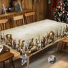 1 Piece Of Christmas-Themed Gold-Printed Tablecloth, Vintage Country Farmhouse Style, Nativity Scene Pattern Design, Suitable For Christmas, New Year'