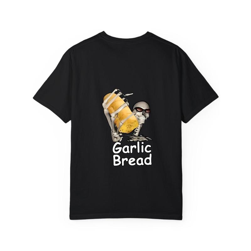 Garlic Bread T Shirt White Skeleton Holding Garlic Bread Graphic and Text Casual Wear for Men and Women