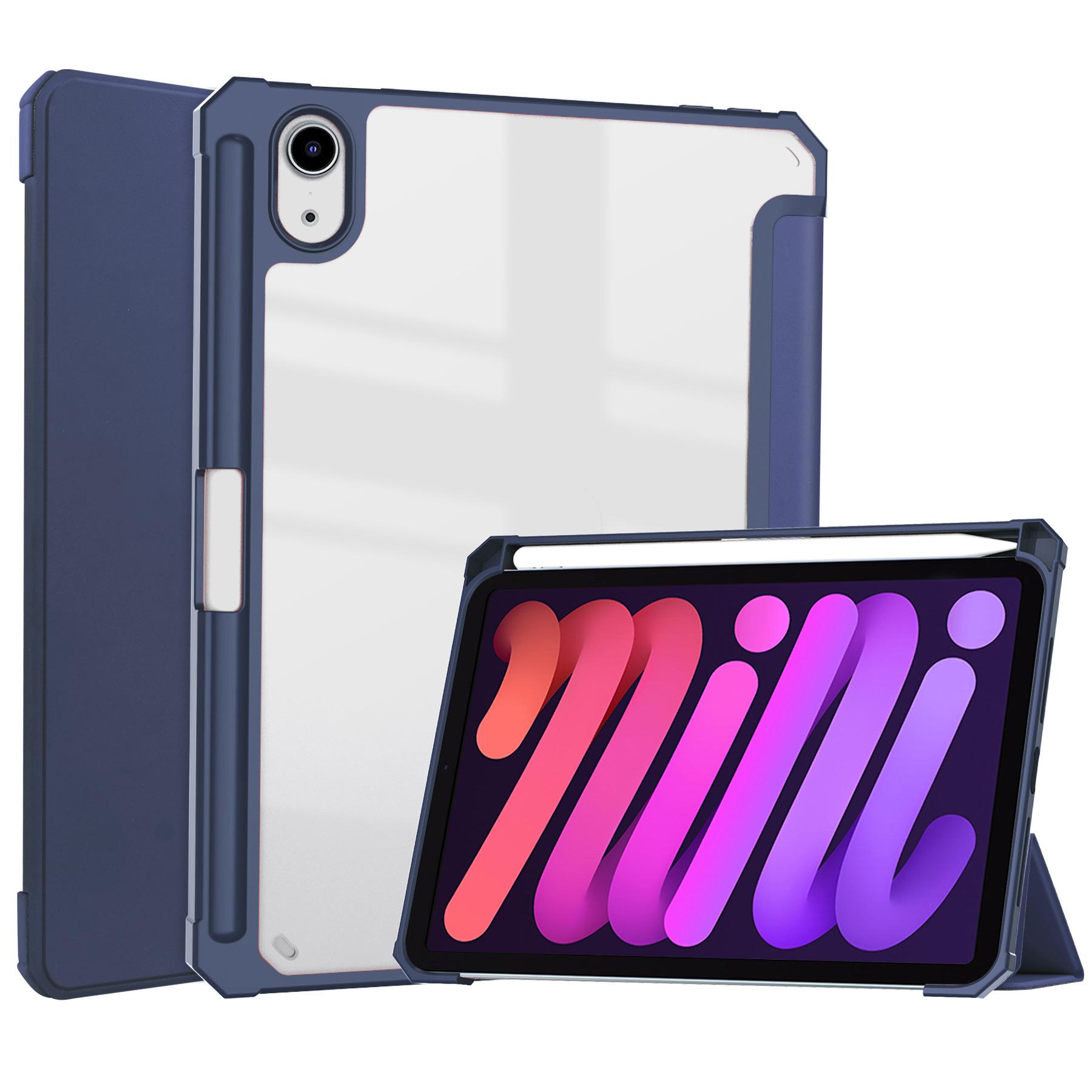 

Tablet Case For iPad mini 7 Tri-Fold Acrylic Soft Shell Pen Slot Leather Case for iPad mini7 темно-синий